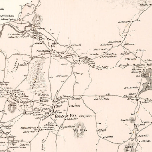 Vintage Map of Granby, Massachusetts, 1873