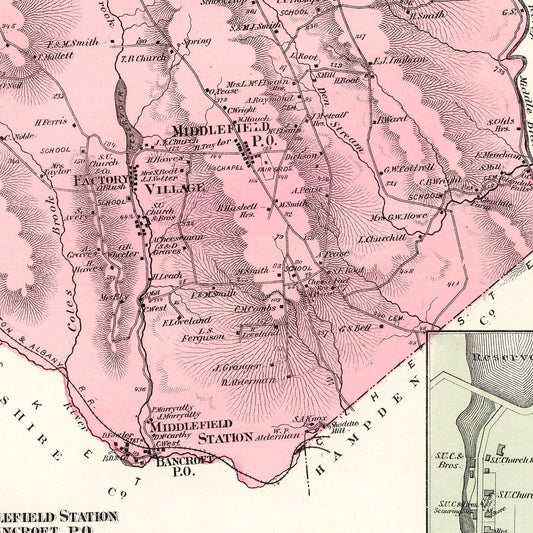 Vintage Map of Middlefield, Massachusetts, 1873