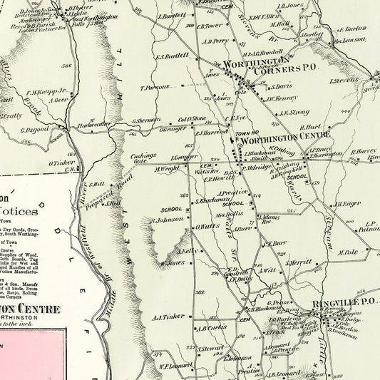 Vintage Map of Worthington, Massachusetts, 1873