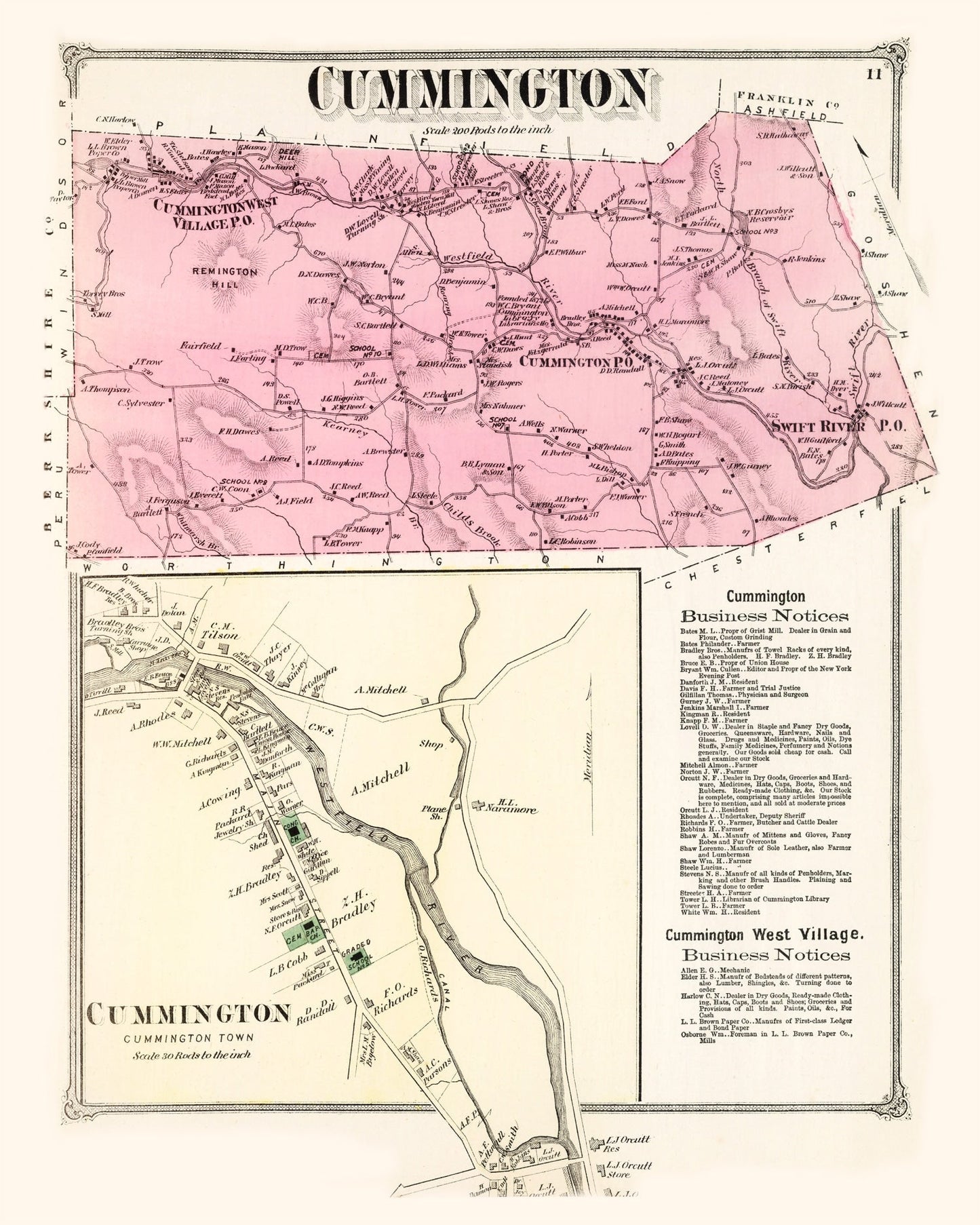 Vintage Map of Cummington, Massachusetts 1873