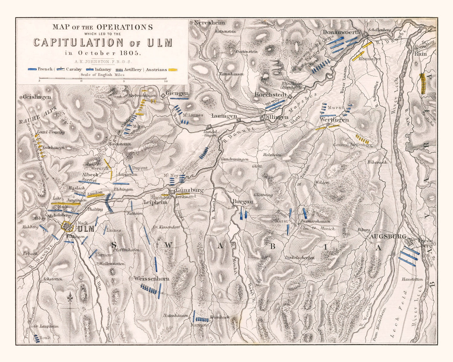 Vintage Map of the Capitulation of Ulm, 1805