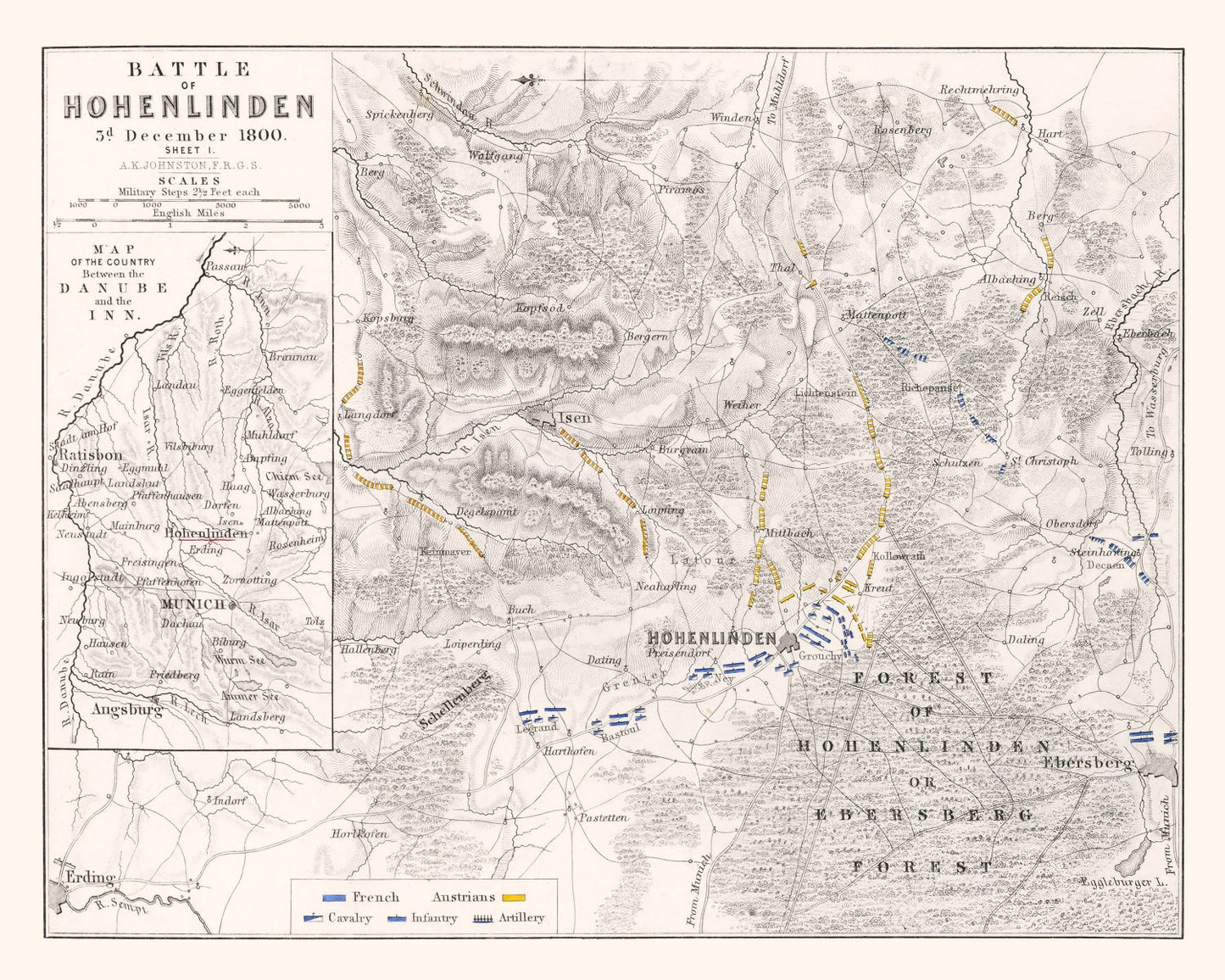 Vintage Map of the Battle of Hohenlinden, 1800