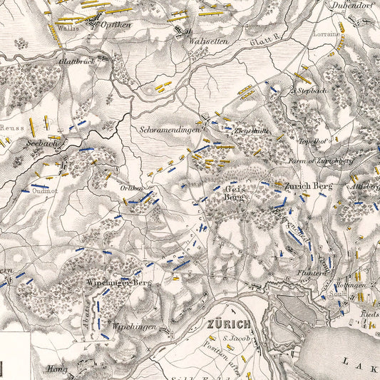 Vintage Map of the Battle of Zurich, 1799