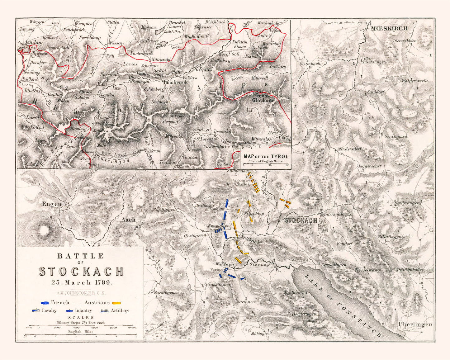 Vintage Map of the Battle of Stockach, 1799
