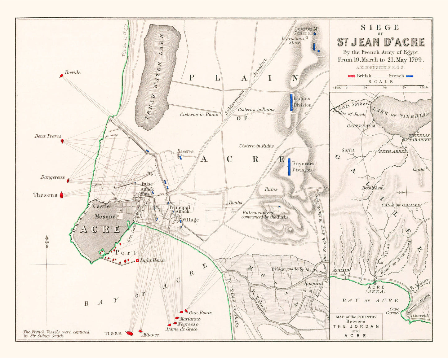 Vintage Map of the Siege of St. Jean d'Acre, 1799