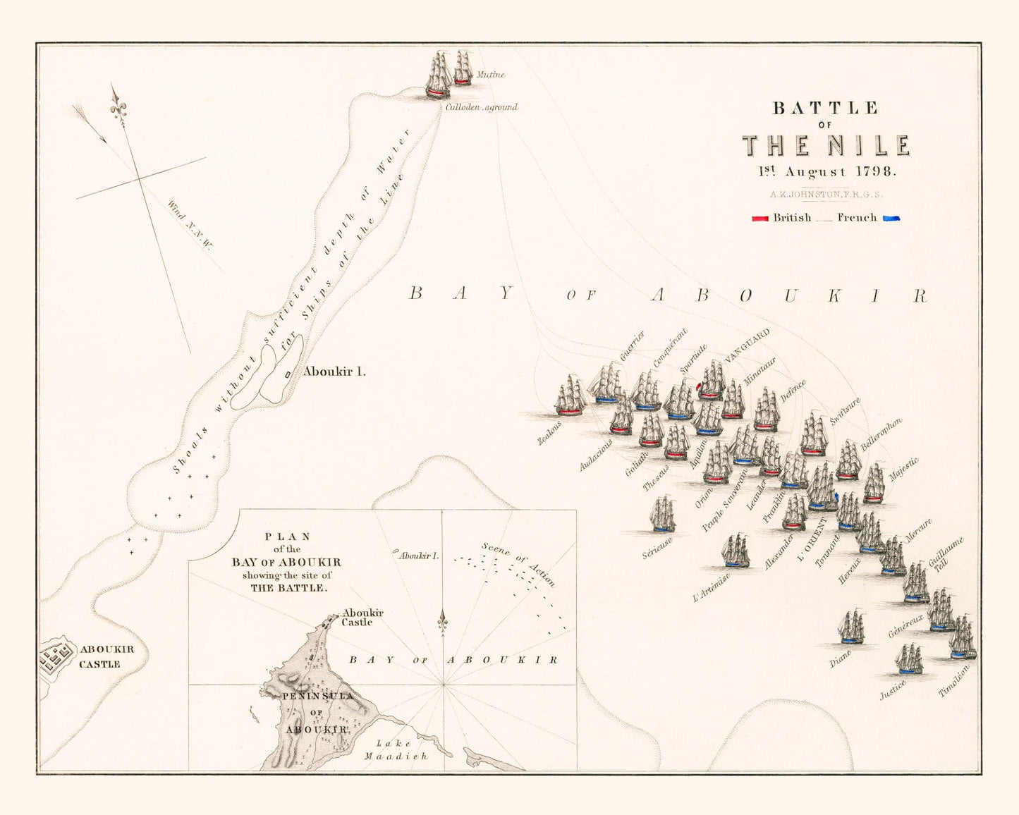 Vintage Map of the Battle of the Nile, 1798