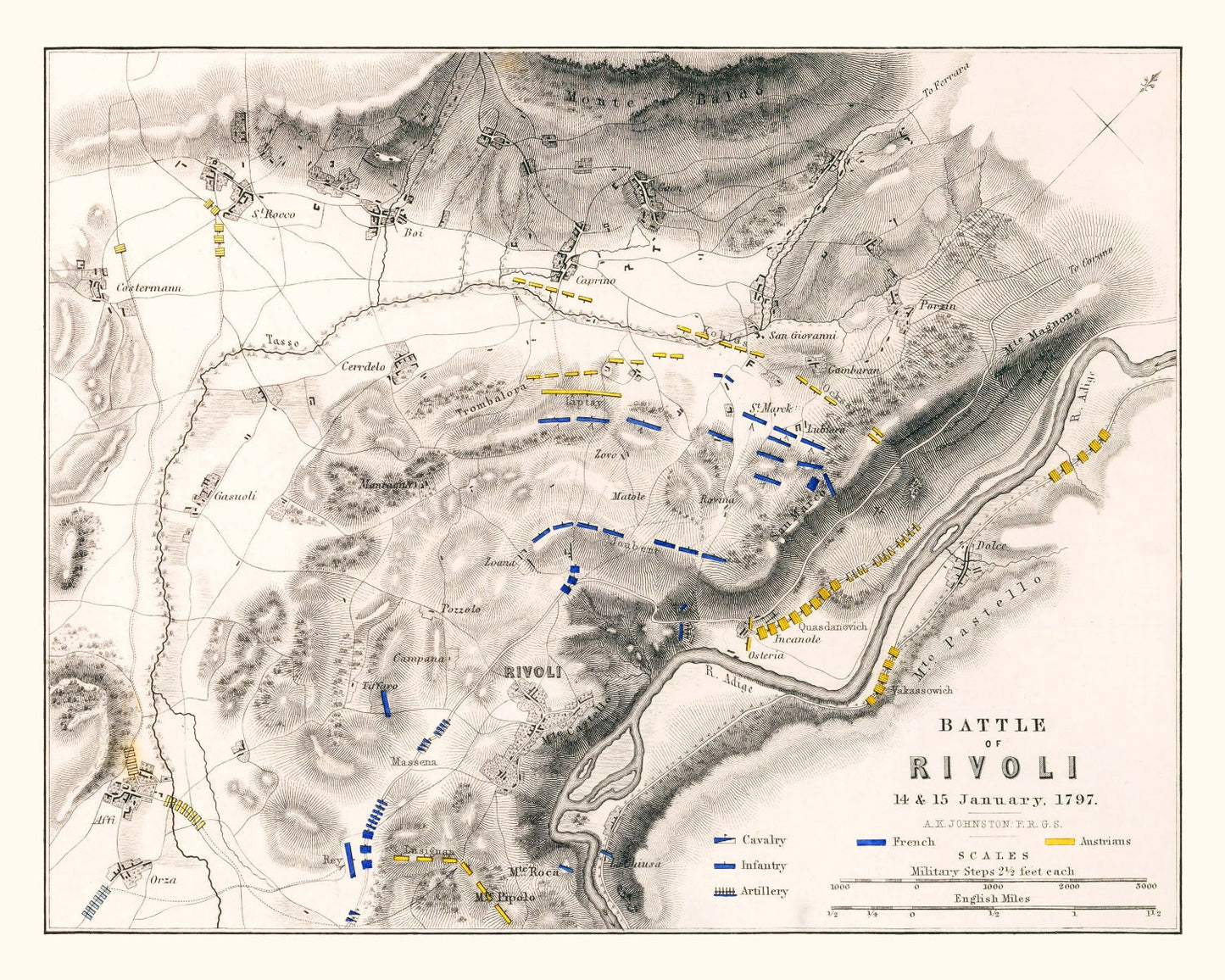 Vintage Map of the Battle of Rivoli, 1797