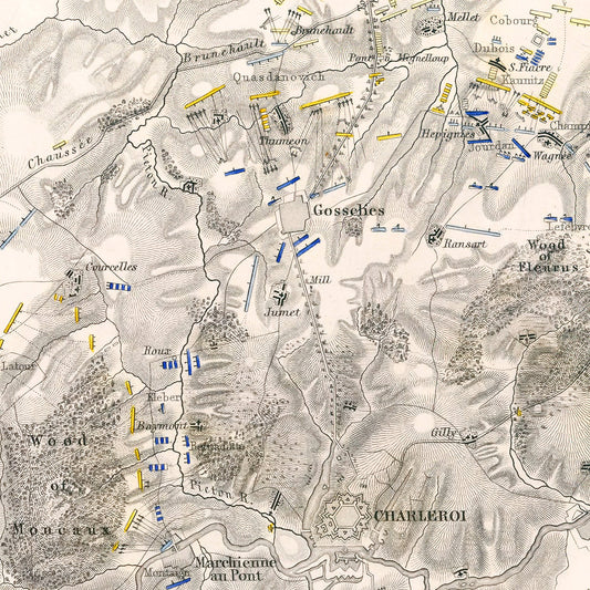Vintage Map of the Battle of Fleurus, Belgium, 1794