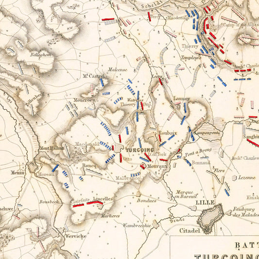 Vintage Map of the Battles of Turcoing and Tournay, 1794