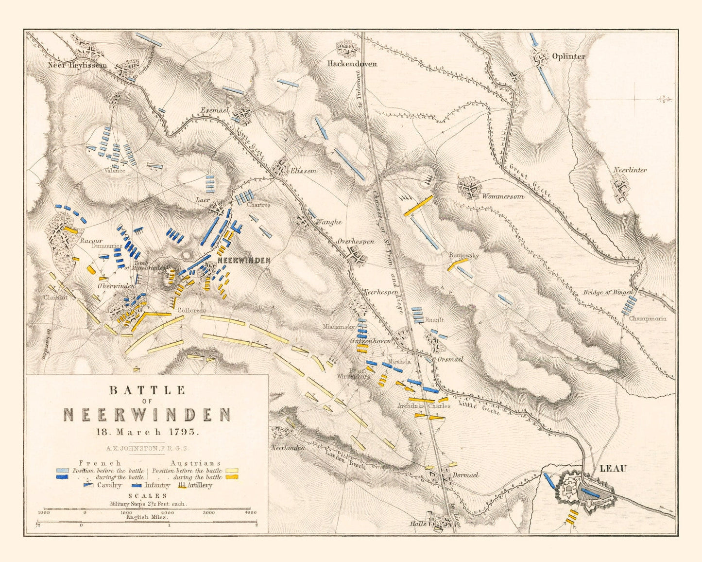 Vintage Map of the Battle of Neerwinden, Belgium, 1793