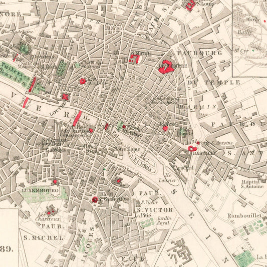 Vintage Map of Paris During the French Revolution, 1789