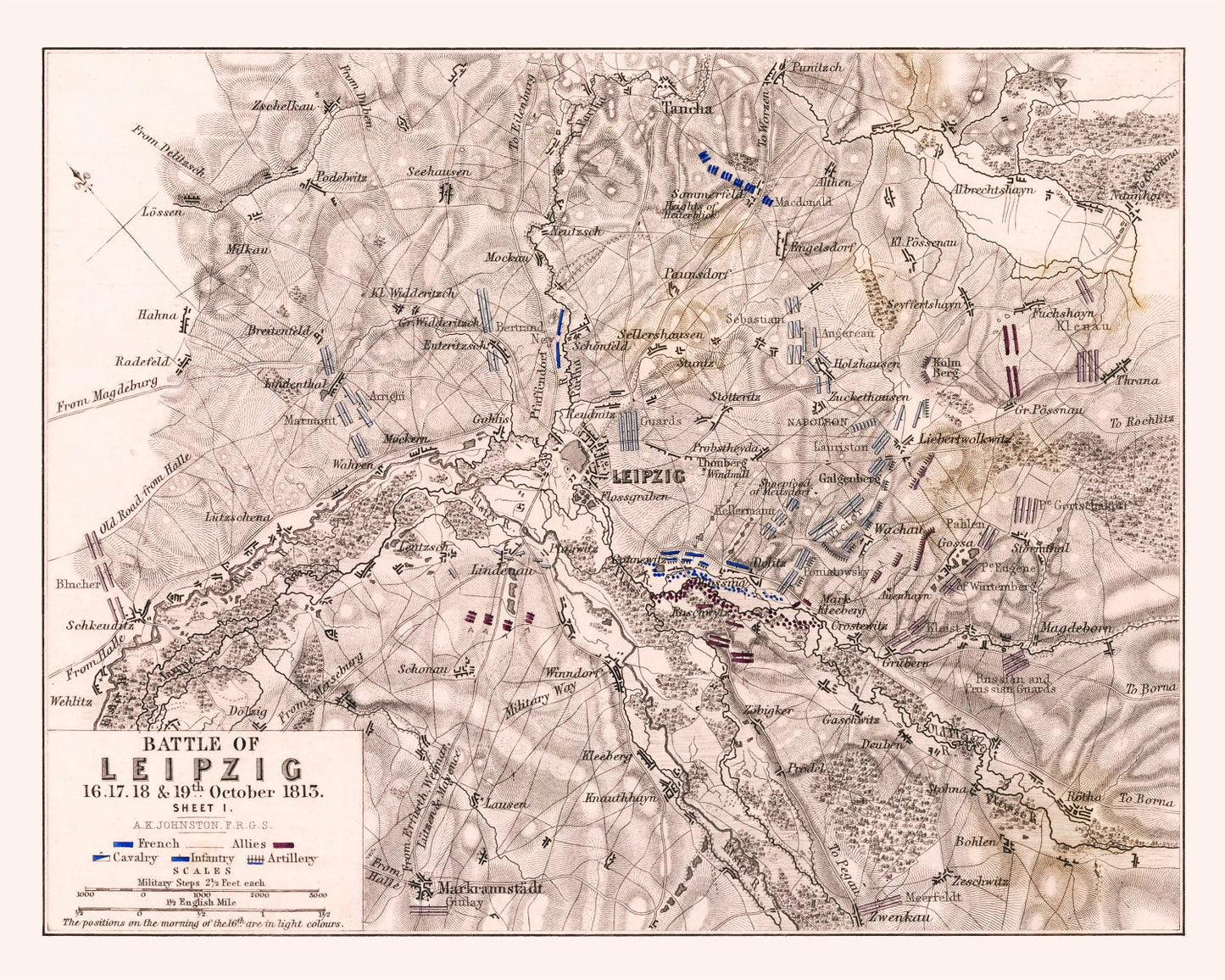 Vintage Map of the Battle of Leipzig, 1813