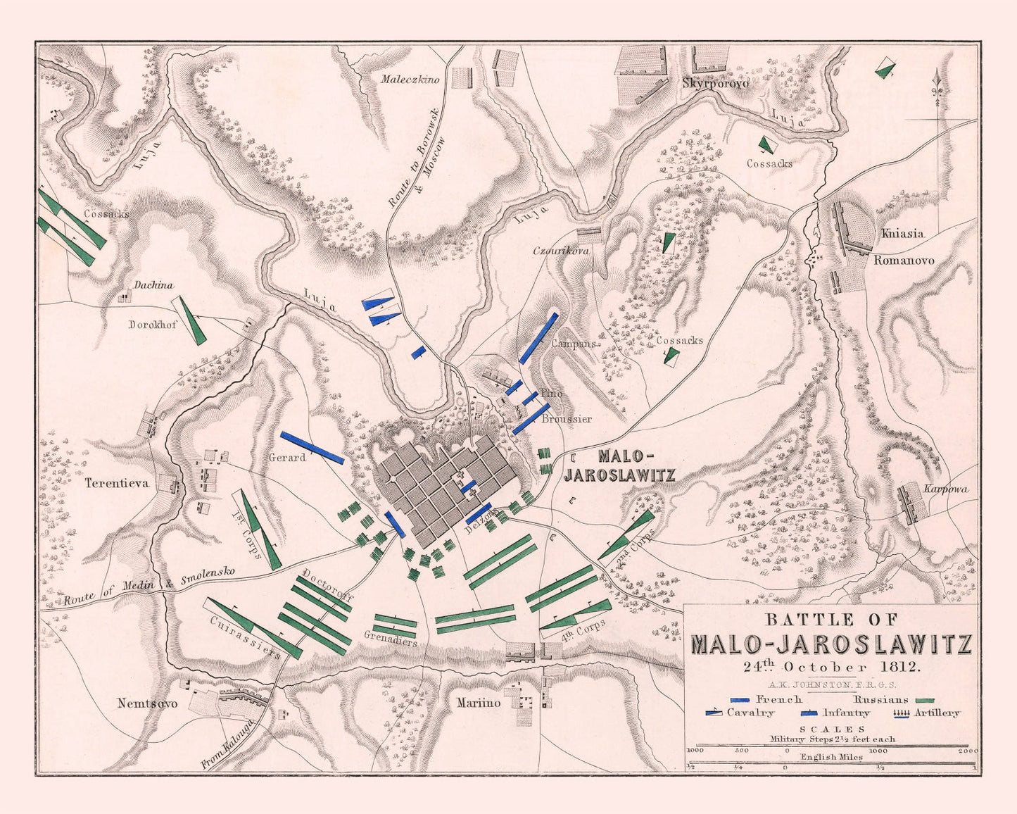 Vintage Map of the Battle of Malo-Yaroslavets, Russia, 1812