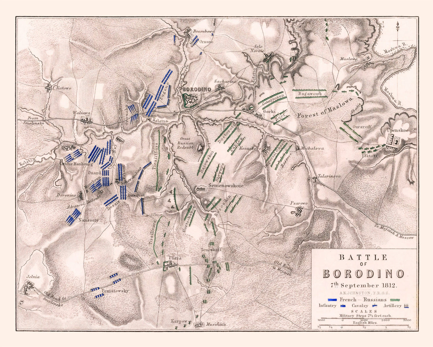 Vintage Map of the Battle of Borodino, Russia, 1812