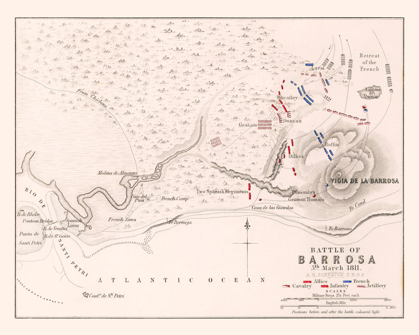 Vintage Map of the Battle of Barrosa, 1811
