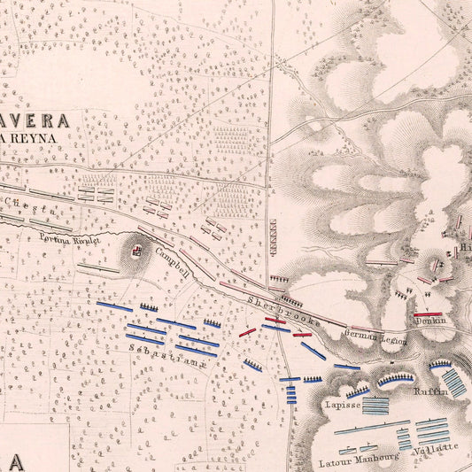 Vintage Map of the Battle of Talavera de la Reina, 1809
