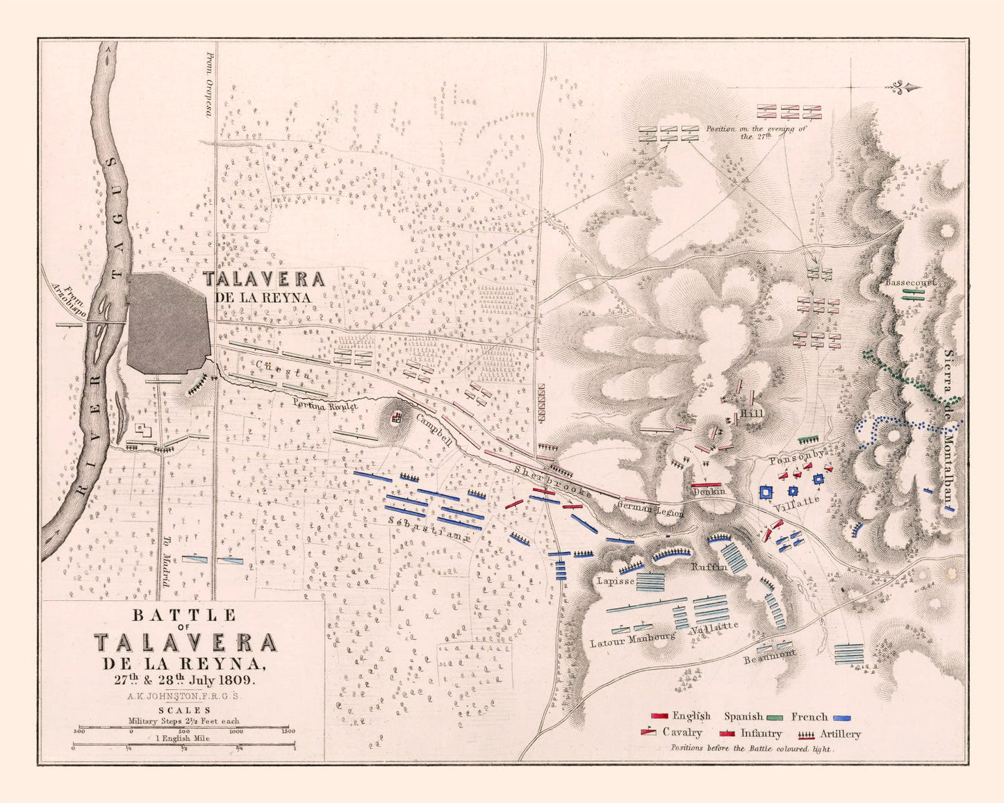 Vintage Map of the Battle of Talavera de la Reina, 1809