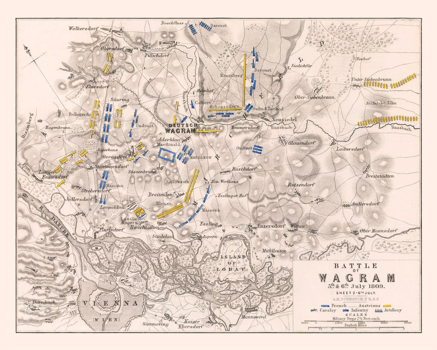 Vintage Map of the Battle of Wagram, Austria, 1809