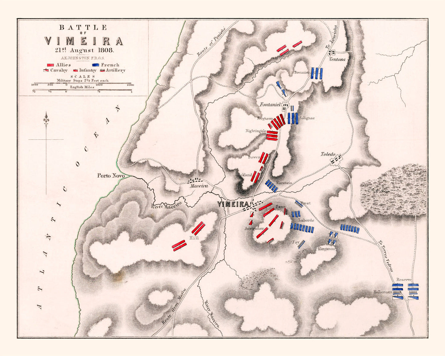 Vintage Map of the Battle of Vimeira, Portugal, 1808