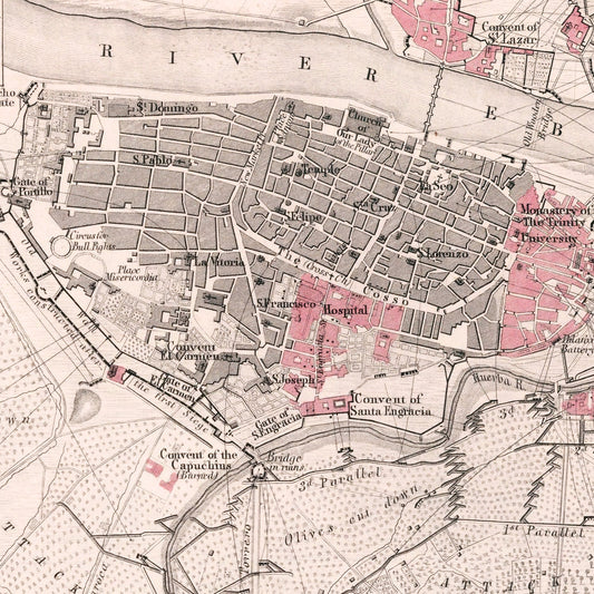 Vintage Map of the Siege of Zaragoza, 1809