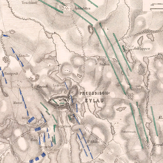 Vintage Map of the Battle of Preussisch-Eylau, Prussia, 1807