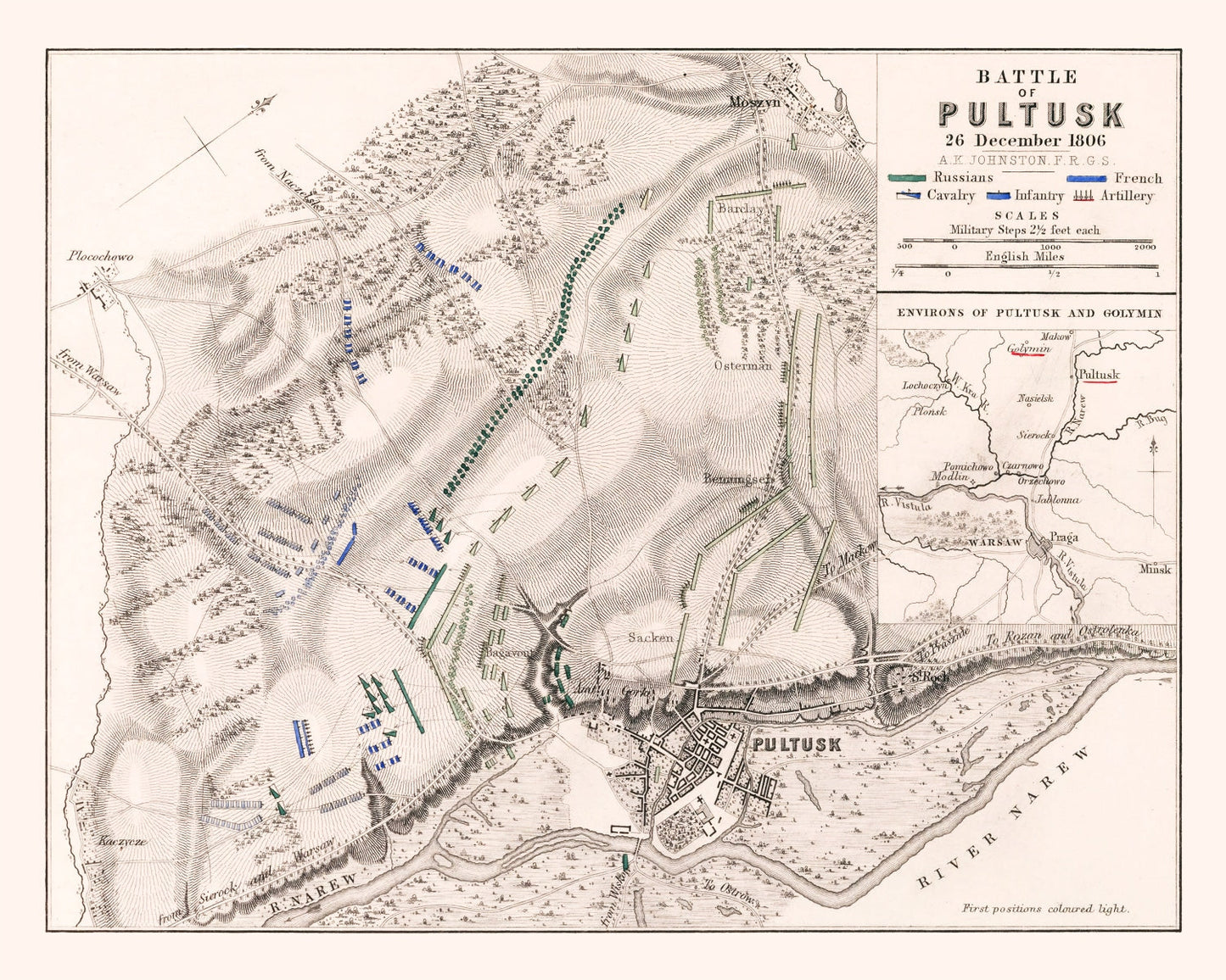 Vintage Map of the Battle of Pultusk, Poland, 1806