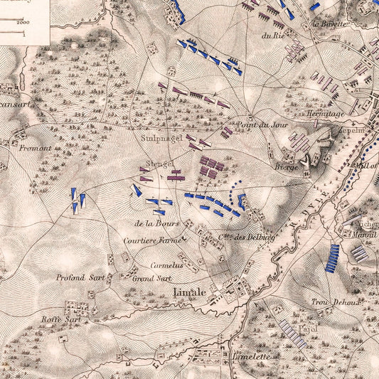 Vintage Map of the Battle of Wavre, Belgium, 1815