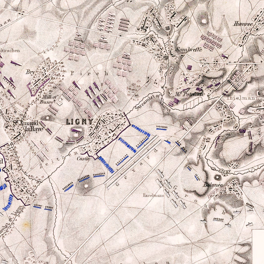 Vintage Map of the Battle of Ligny, Belgium, 1815