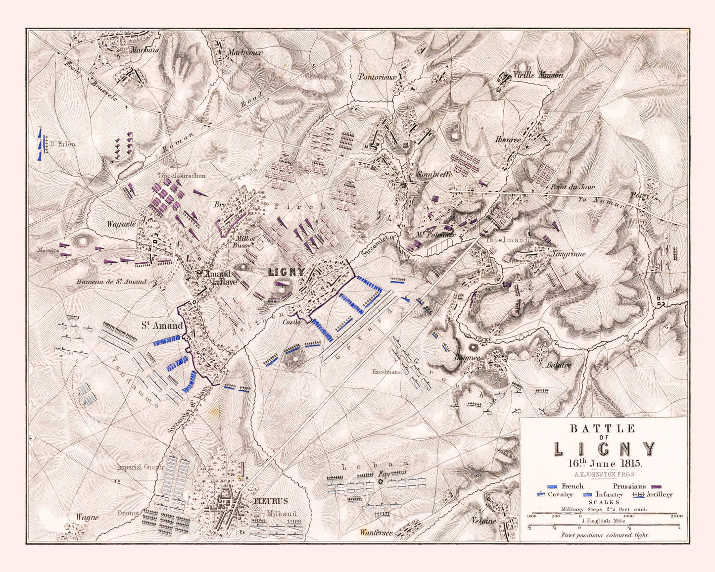 Vintage Map of the Battle of Ligny, Belgium, 1815