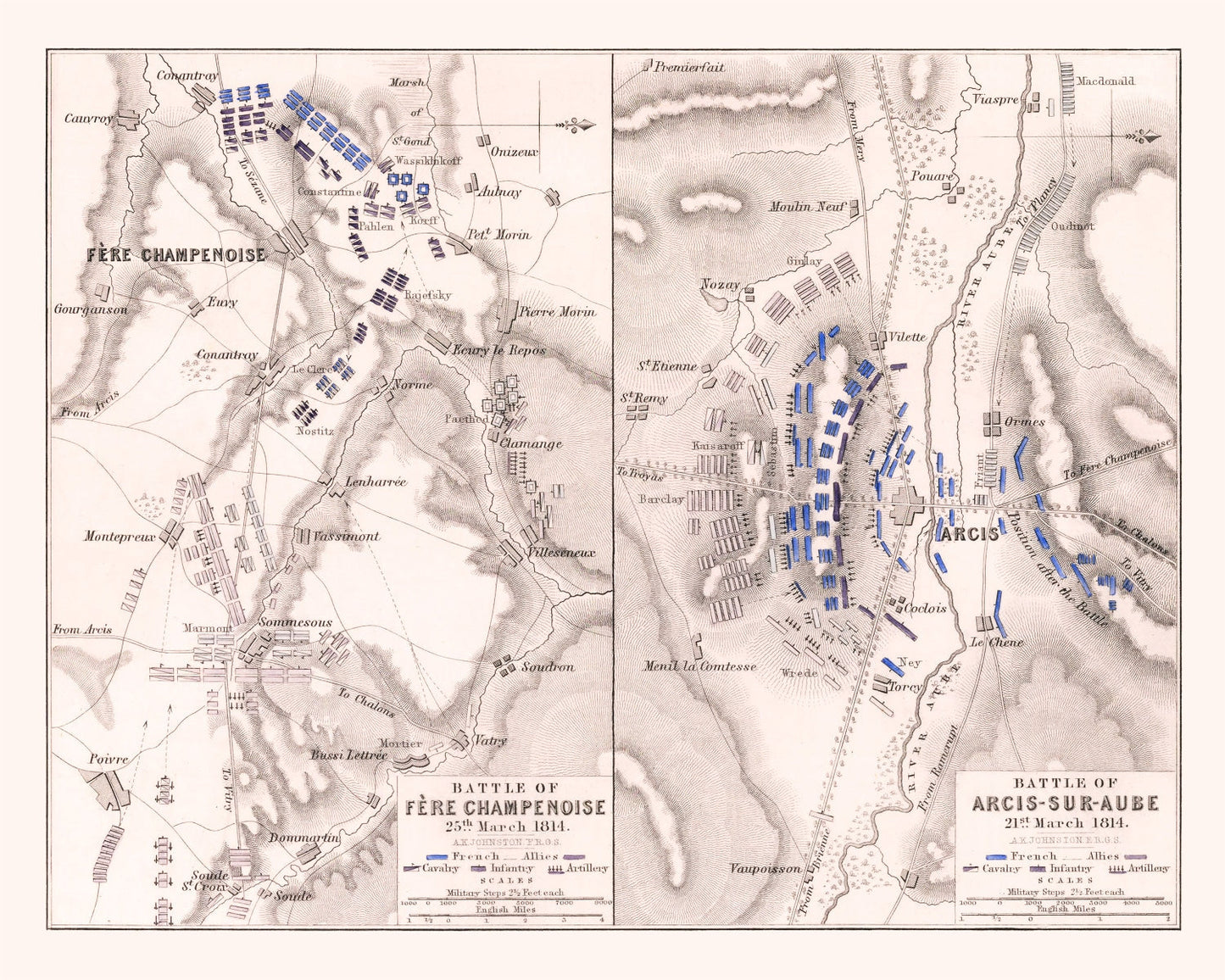 Vintage Map of the Battle of Fere-Champenoise, 1814
