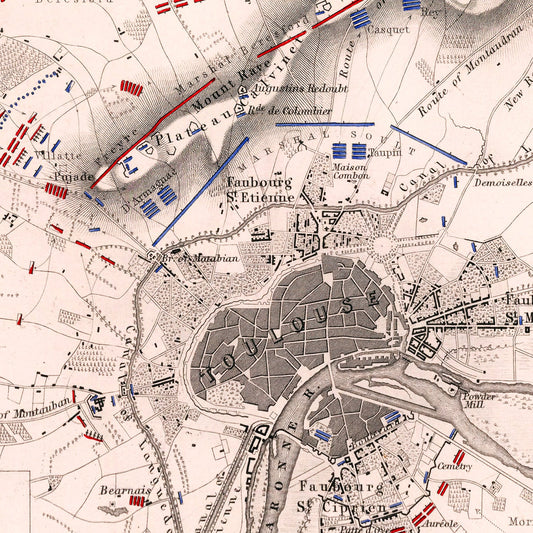 Vintage Map of the Battle of Toulouse, 1814