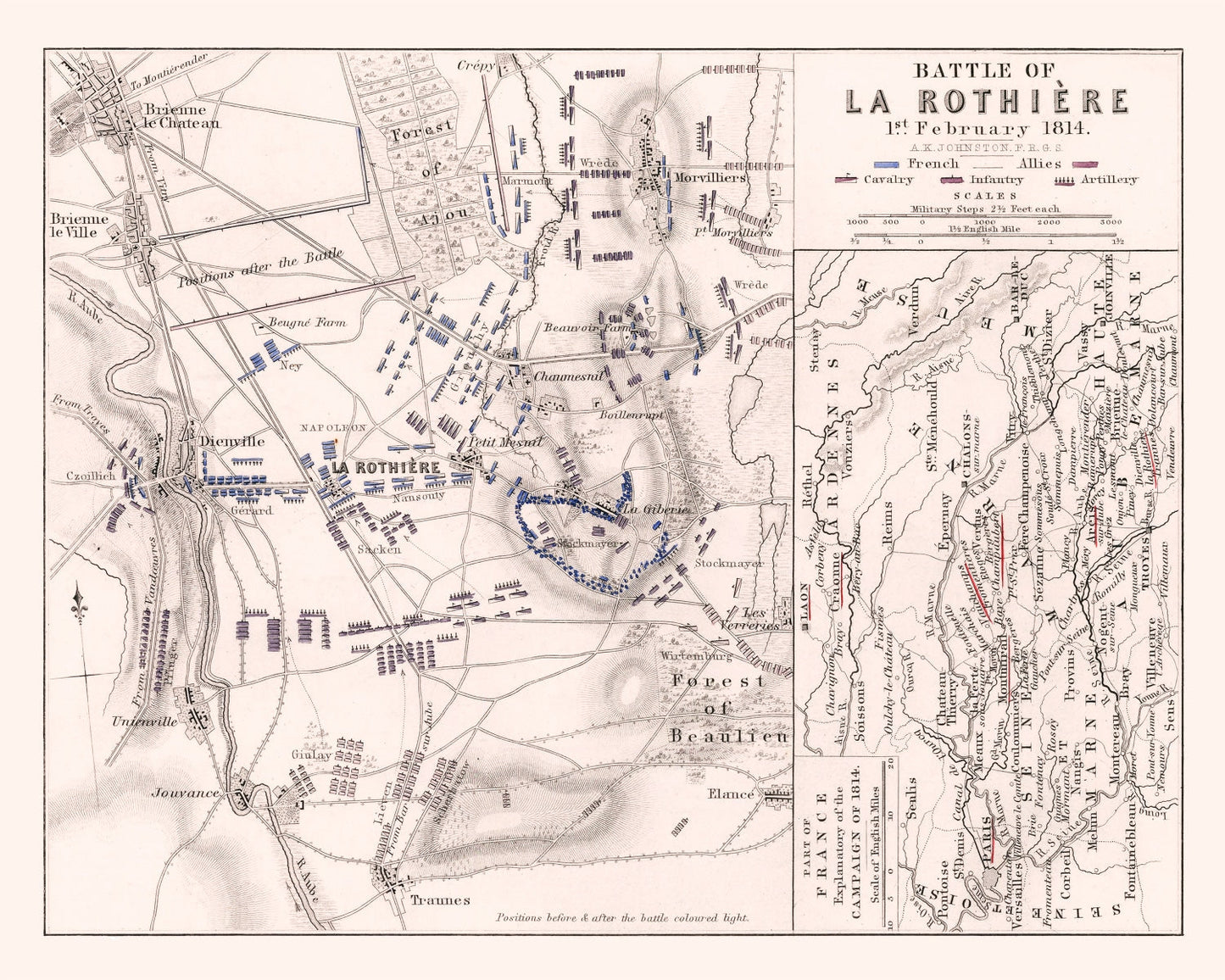 Vintage Map of the Battle of La Rothiere, 1814