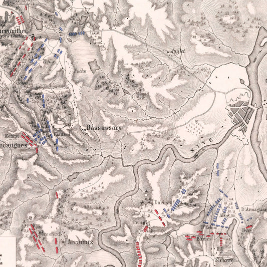 Vintage Map of the Battles in Front of Bayonne, 1813