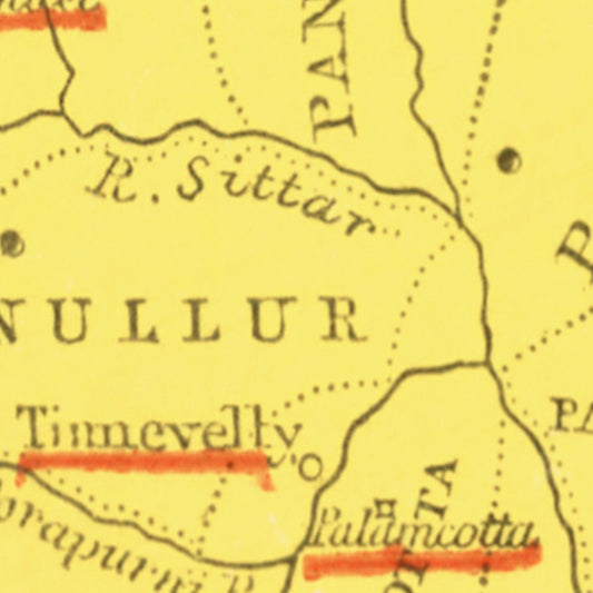 Vintage Map of Tirunelveli, India, 1862