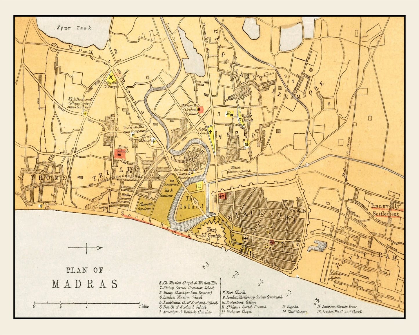 Vintage Map of Madras, India, 1862