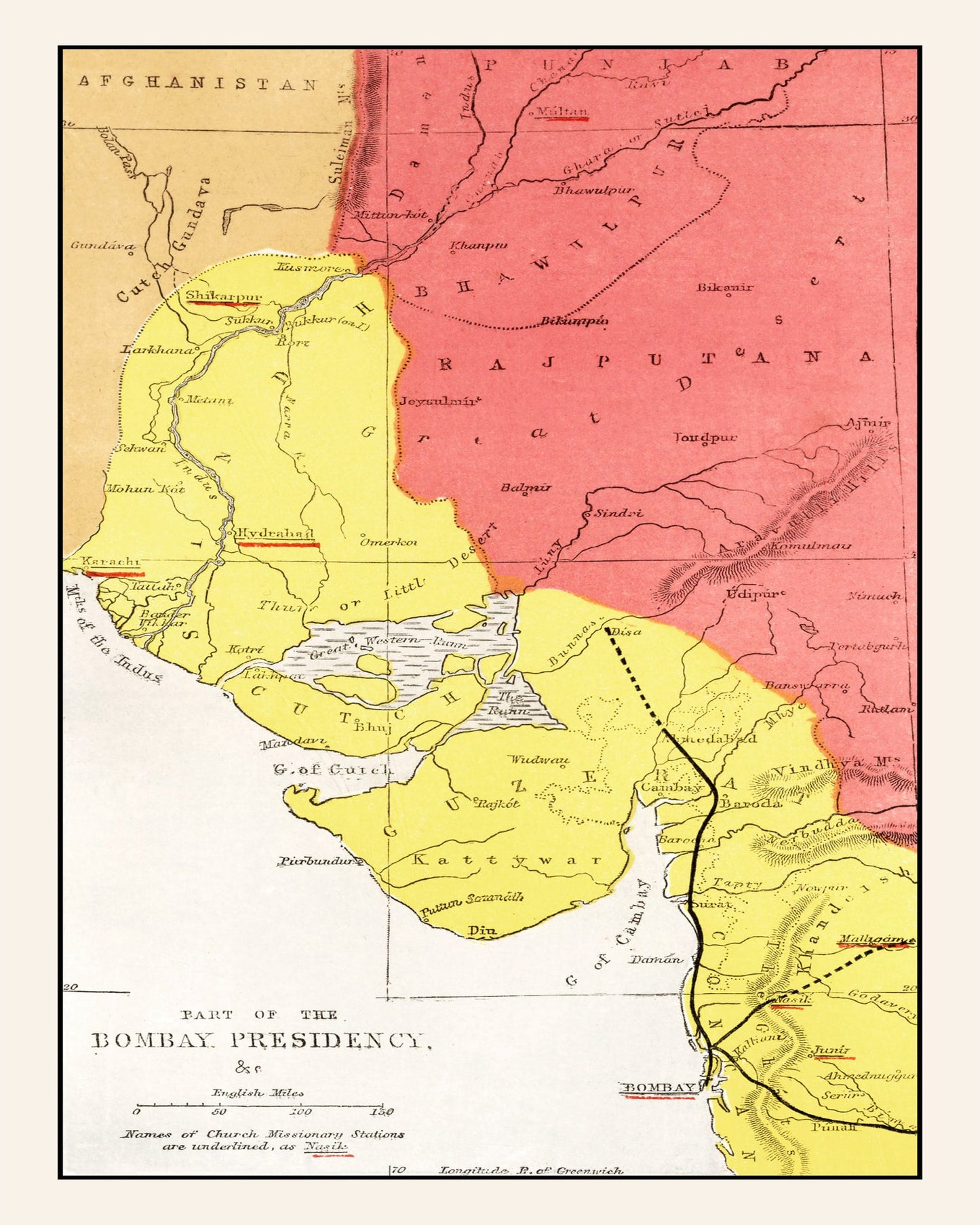Vintage Map of Bombay, India, 1862