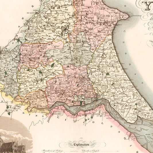Vintage Map of East Riding of Yorkshire, England, 1834