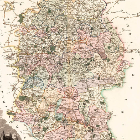 Vintage Map of Wiltshire, England, 1829