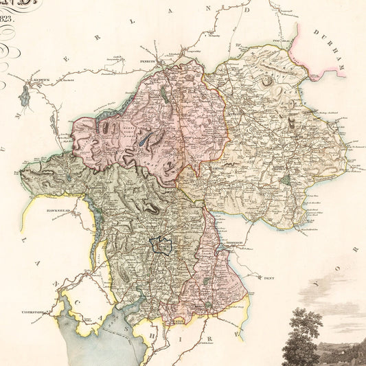 Vintage Map of Westmorland, England, 1830