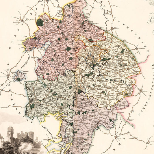 Vintage Map of Warwick, England, 1830