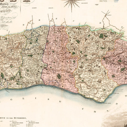 Vintage Map of Sussex, England, 1829