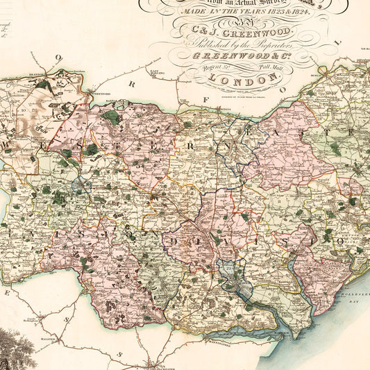 Vintage Map of Suffolk, England, 1831
