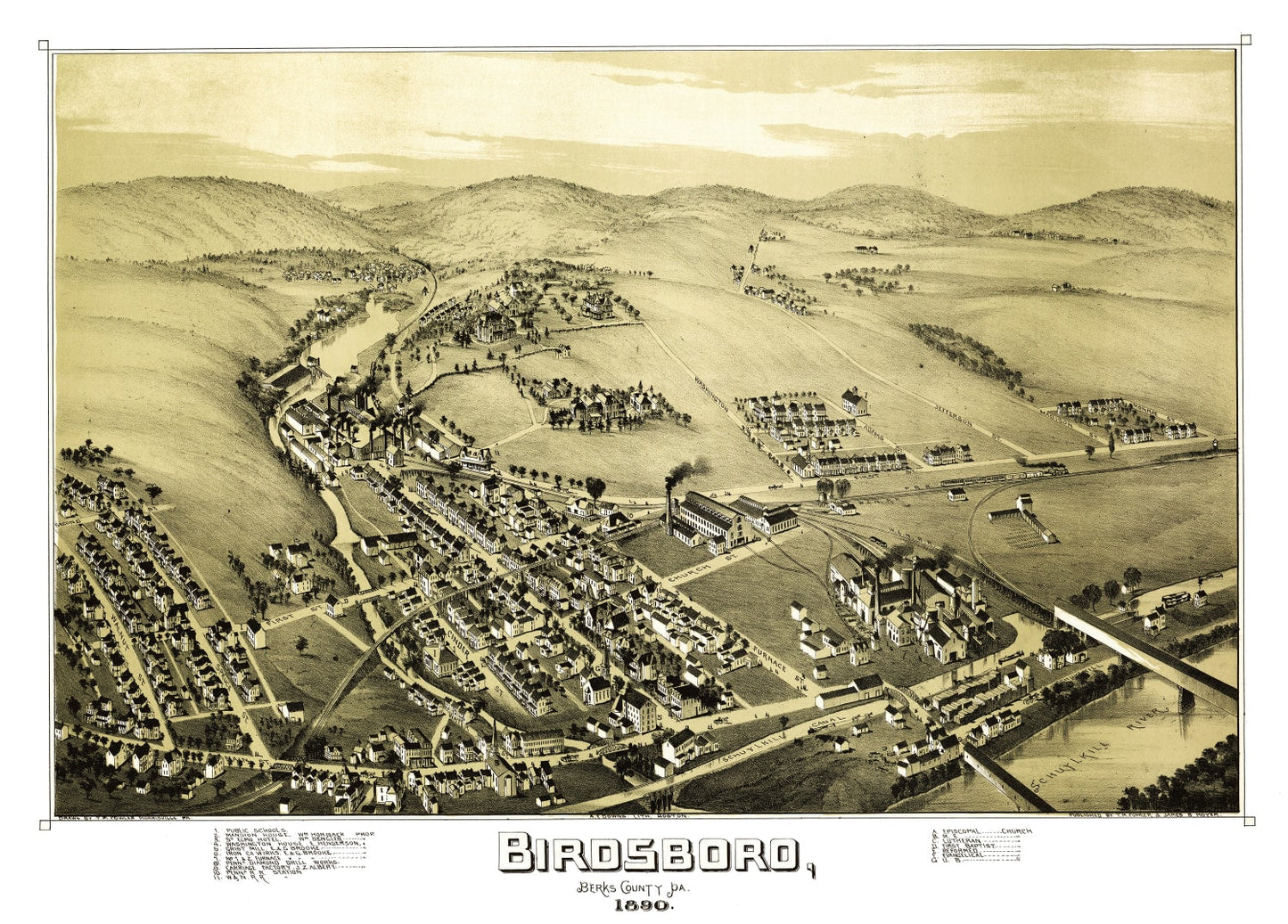 Vintage Map of Birdsboro, Pennsylvania, 1890