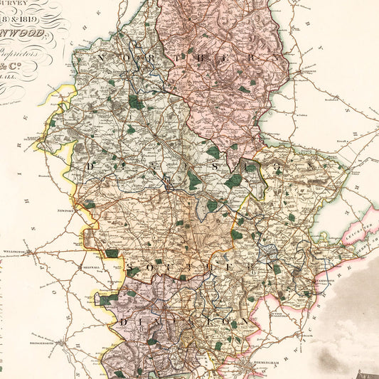 Vintage Map of Stafford, England, 1830
