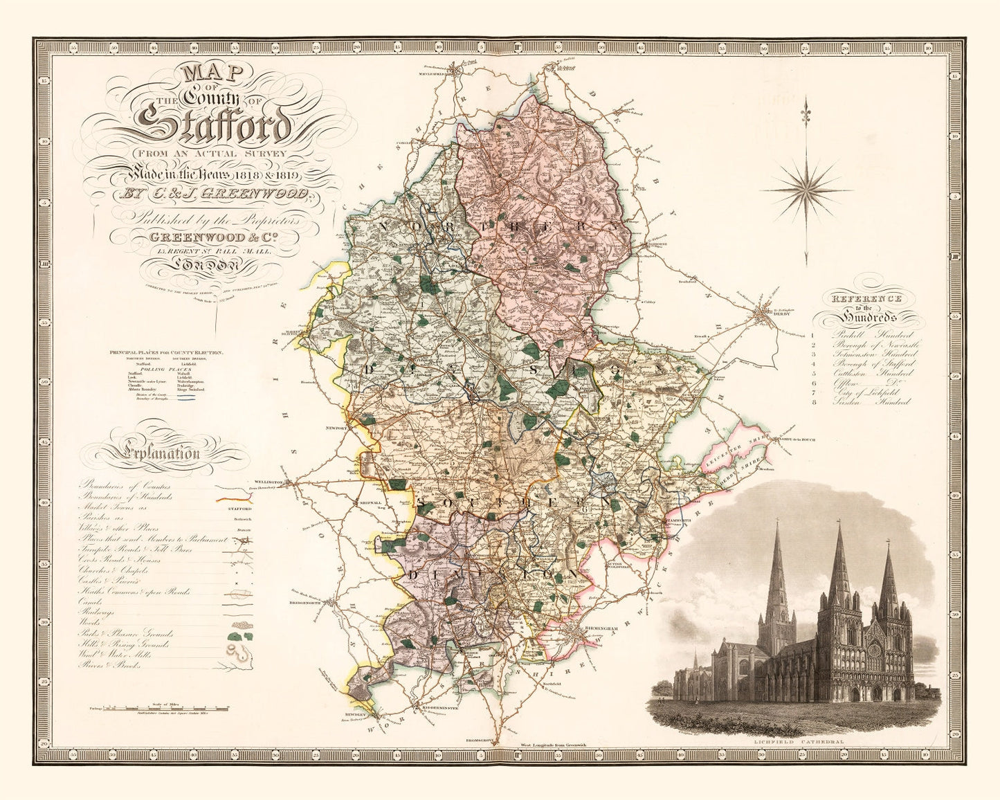 Vintage Map of Stafford, England, 1830