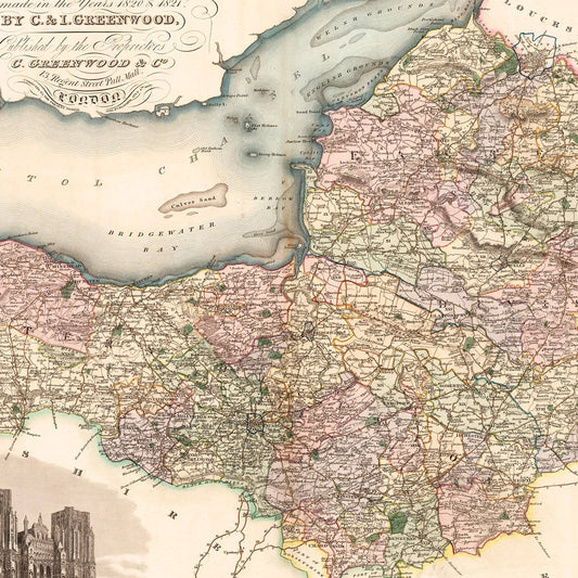 Vintage Map of Somerset, England, 1829