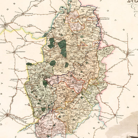 Vintage Map of Nottingham, England, 1831