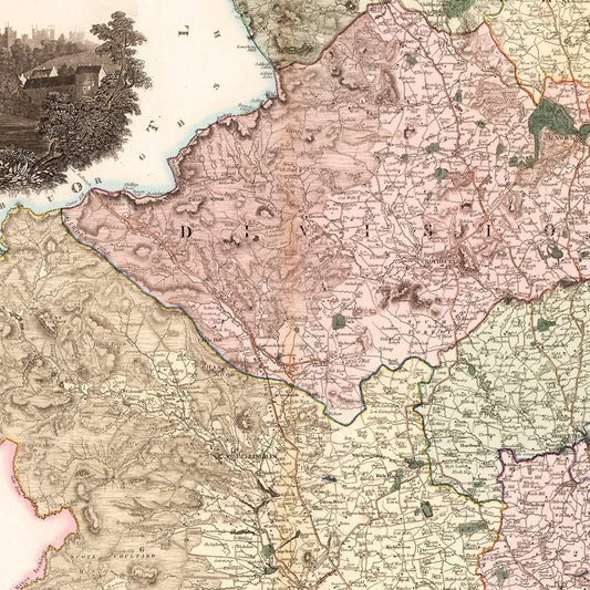 Vintage Map of Northumberland, England, 1831