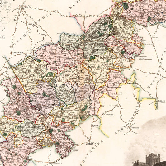 Vintage Map of Northampton, England, 1830