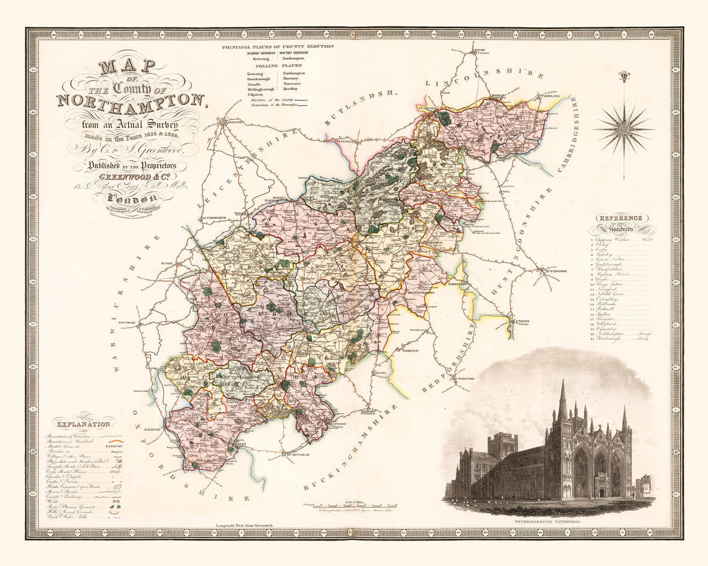 Vintage Map of Northampton, England, 1830